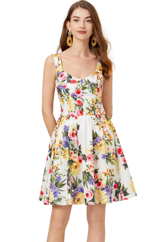 Women's Built-in Bra  Floral Print Sleeveless  Mini Sun Dress