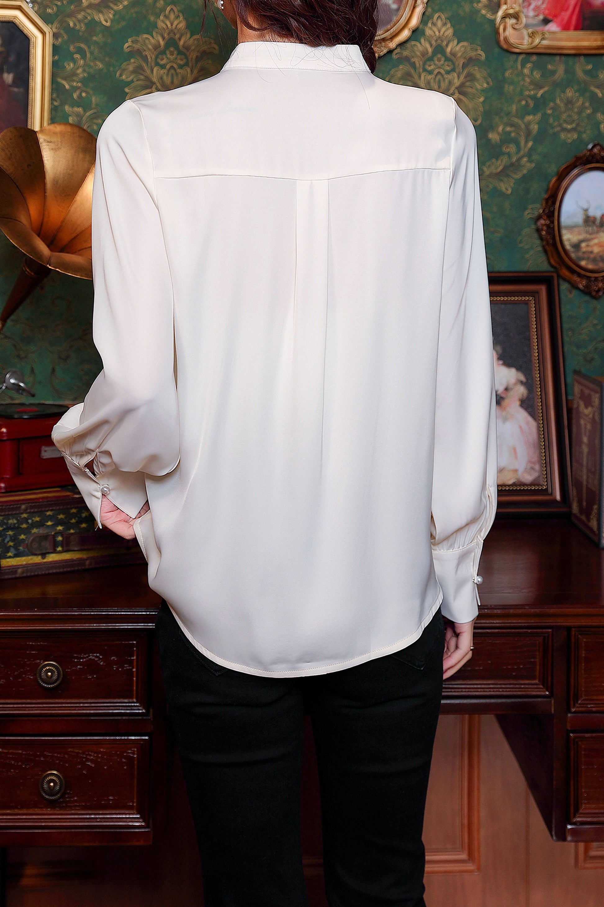 Women's Vintage chinese Silk Satin Top Embroidery Jacquard Blouses - LAI MENG FIVE CATS