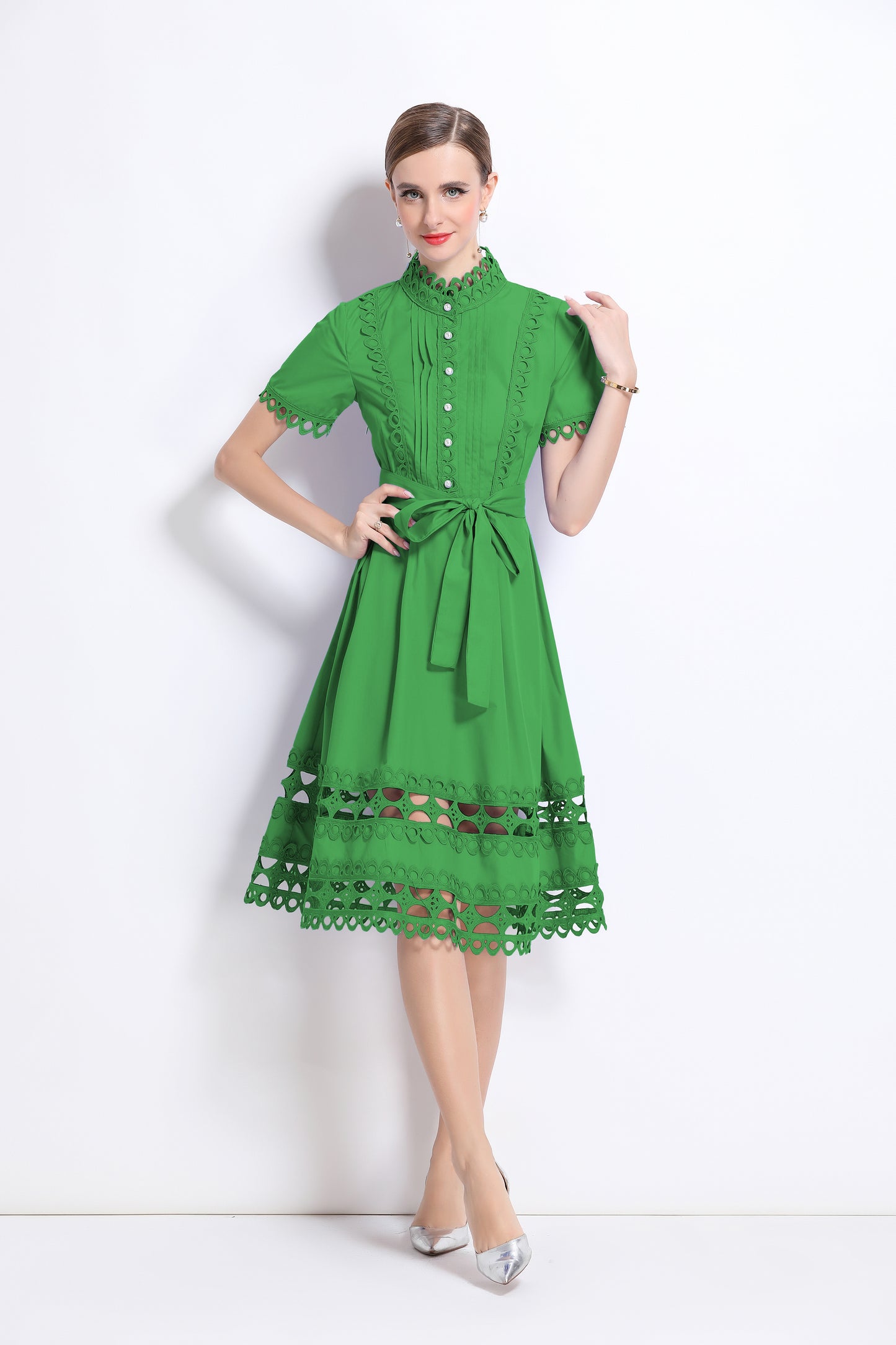Chic Lace Trim Midi Dress in 3 Colors - LAI MENG FIVE CATS