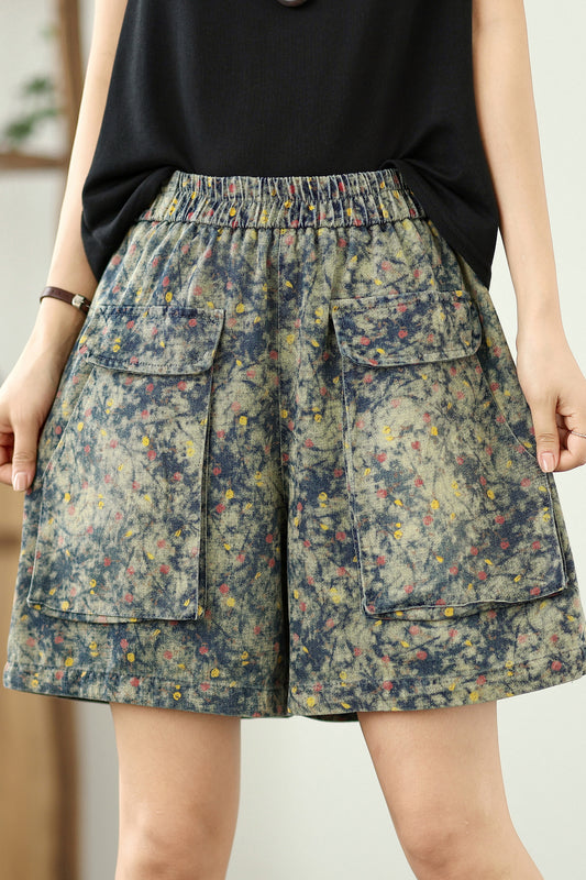 Women's Jeans Elastic Waist Wide Leg Denim Short