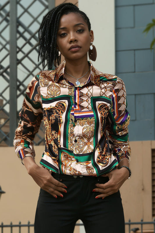 BK-Baroque Print Button Up Casual Shirt - LAI MENG FIVE CATS