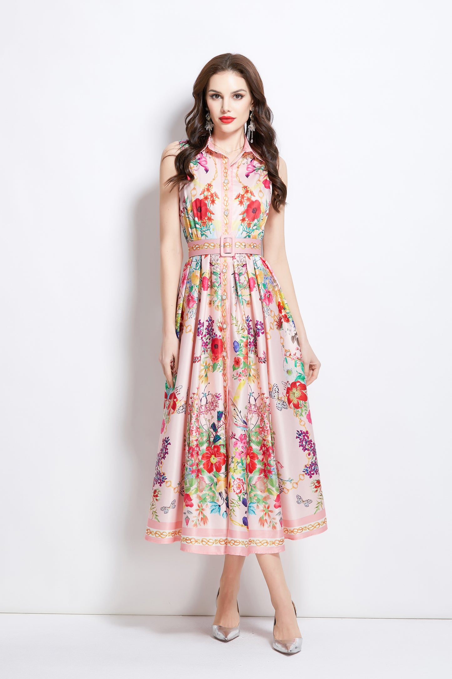 Women's Floral Print Sleeveless Flowy Maxi Dress