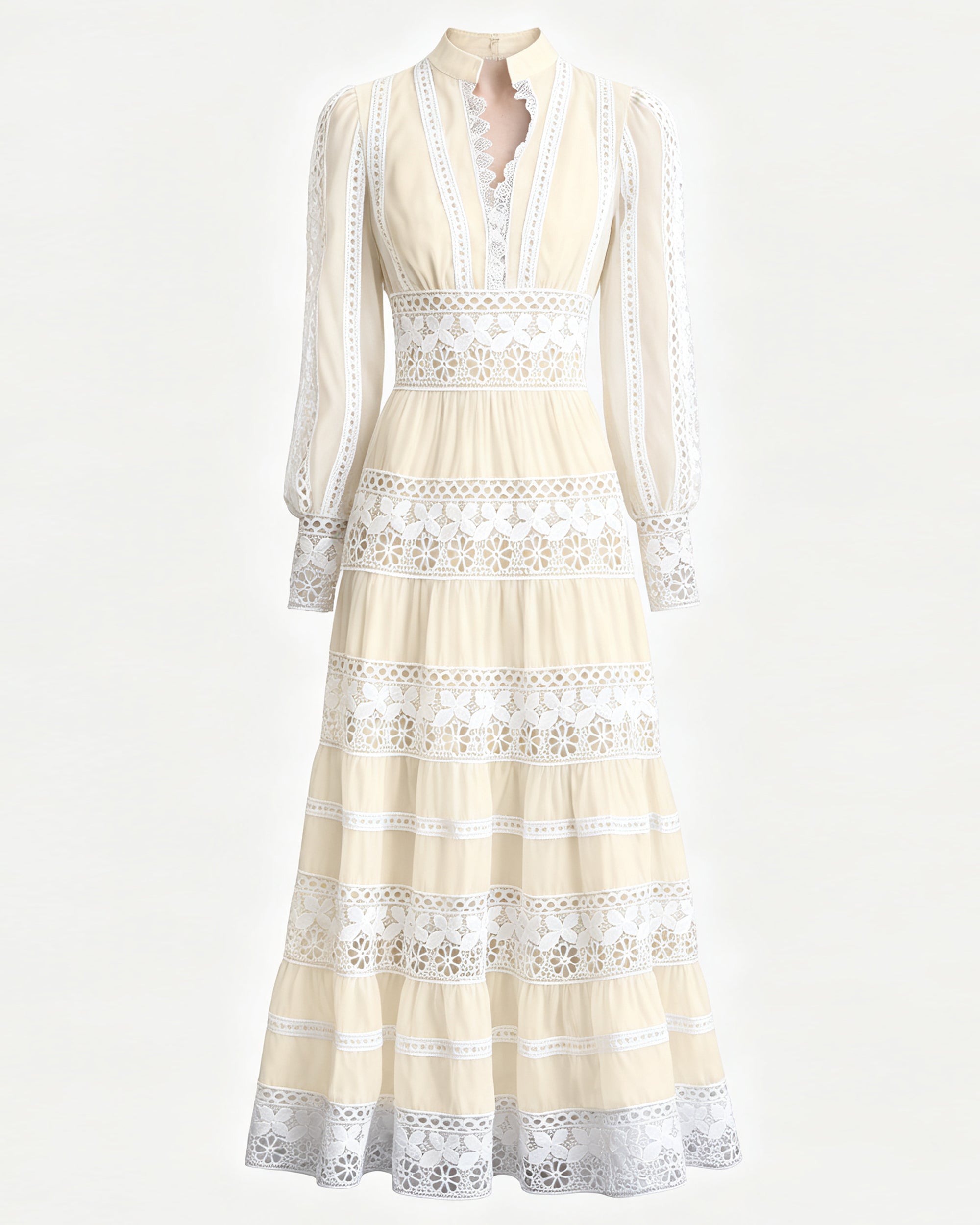 Women's Yellow V-Neck Boho Chic Lace Tiered Maxi Dress – LAI MENG FIVE CATS