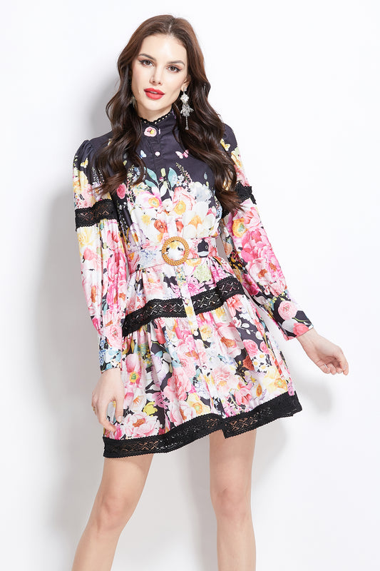 Women's Hollow Out Floral Print Mini Dress