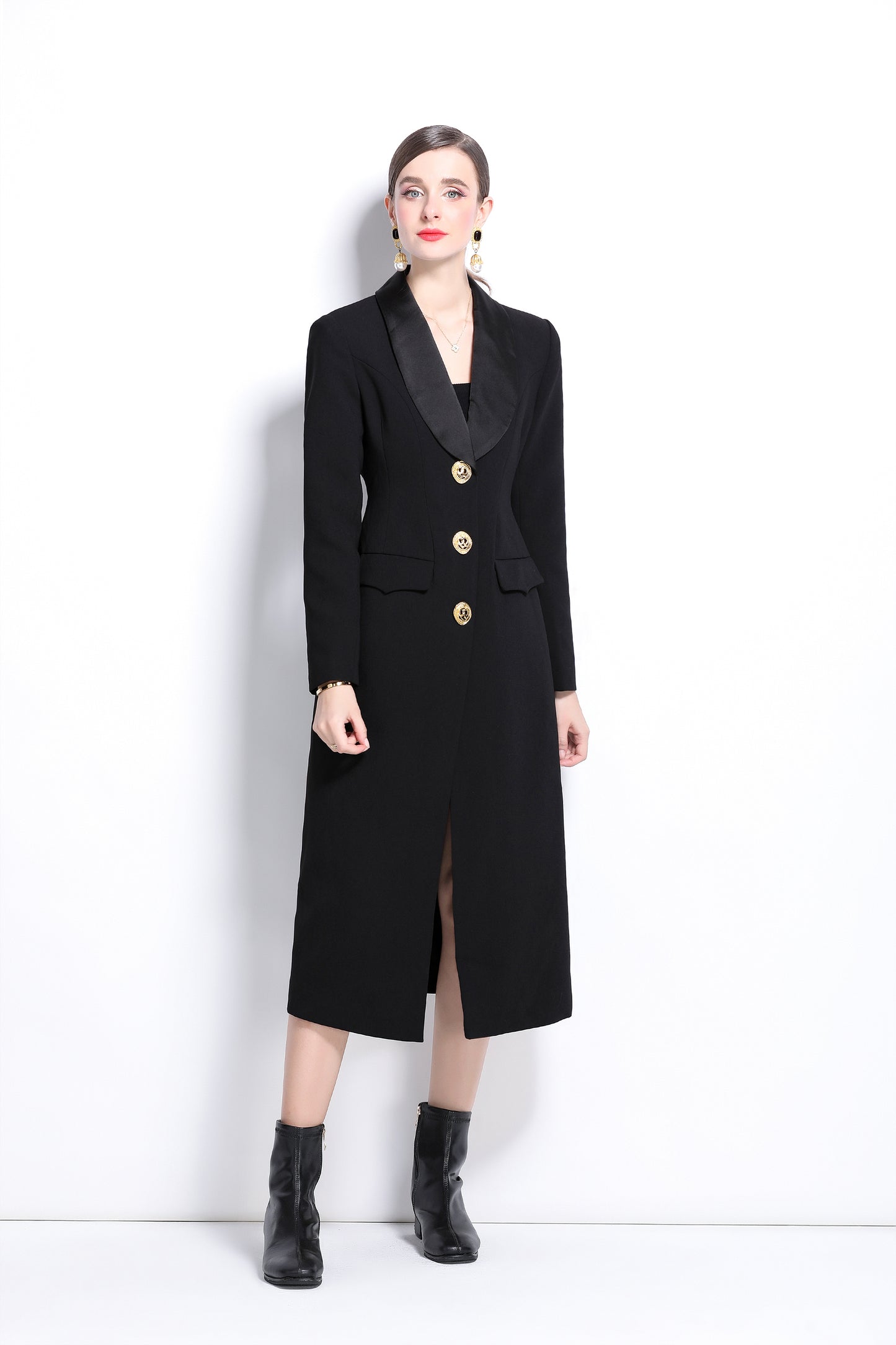 Suit Collar Pockets Fitted Waist Jacket