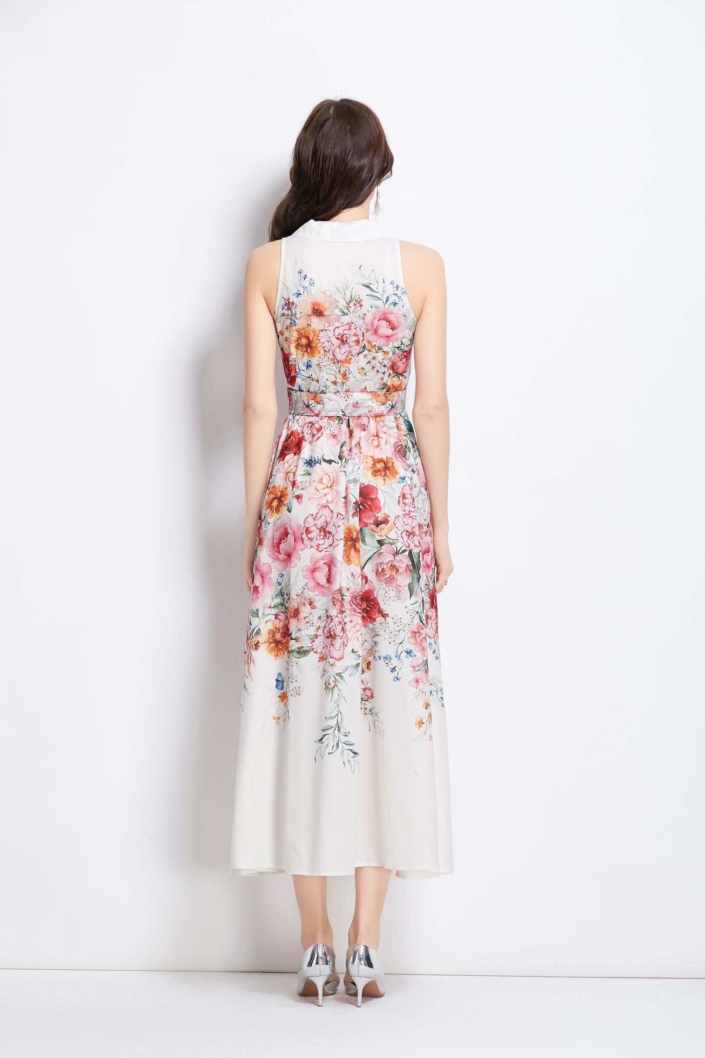 Women's Floral Print Sleeveless V Neck Maxi Dress