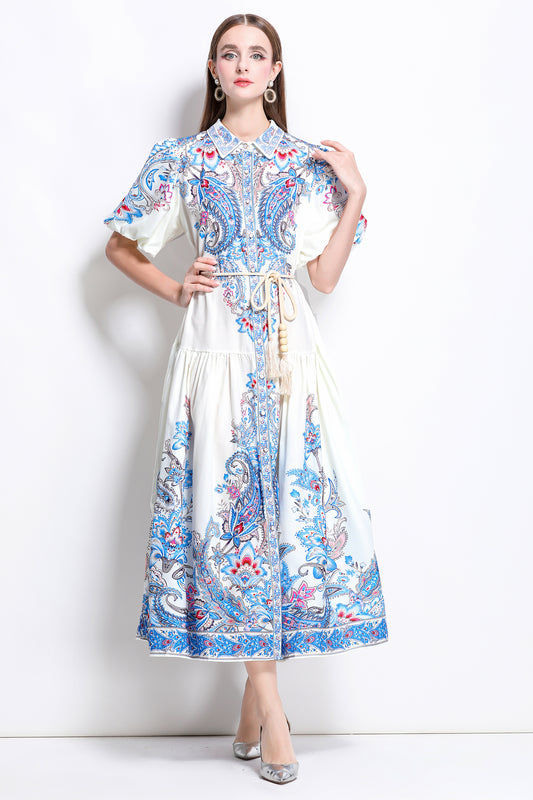 Women's Floral Print Button Up Maxi Dress
