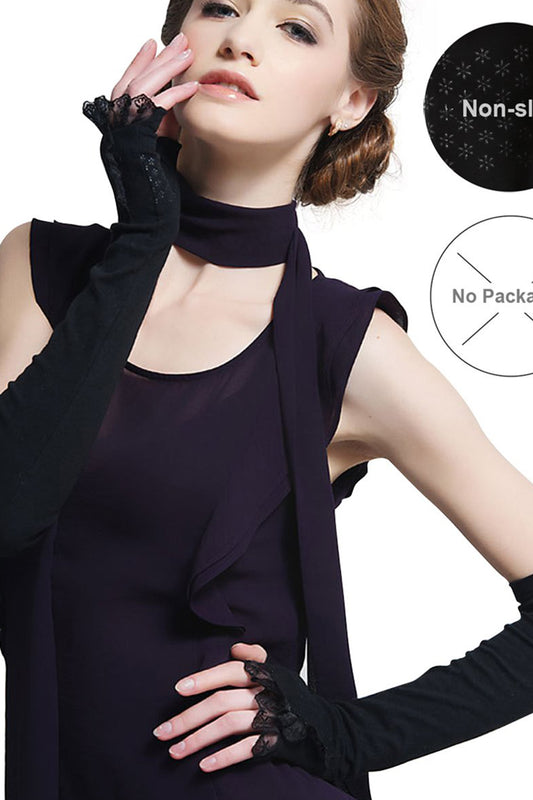 GL10-Women's Gloves Lace  Fingerless Elbow Length - LAI MENG FIVE CATS