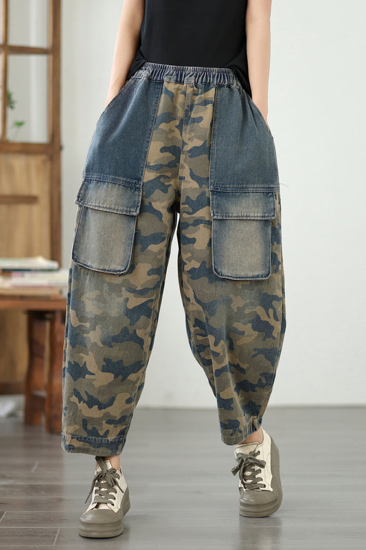 Women's Baggy Jeans Elastic Waist Harem Pants