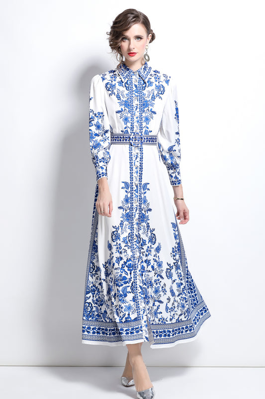 Women's Floral Print Button Split Maxi Dress