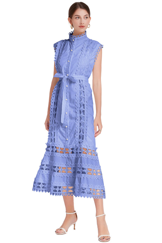 BK-Hollow Lace Button Midi Dress - LAI MENG FIVE CATS
