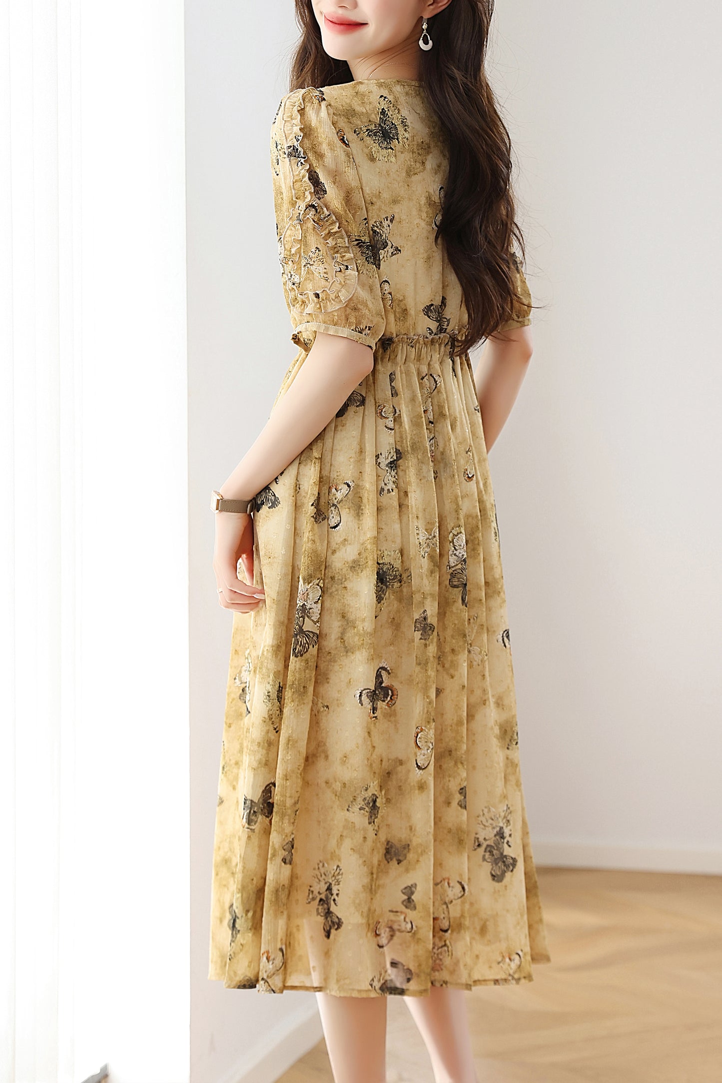 Women's Chffion V-Neck Floral Print Midi Dress