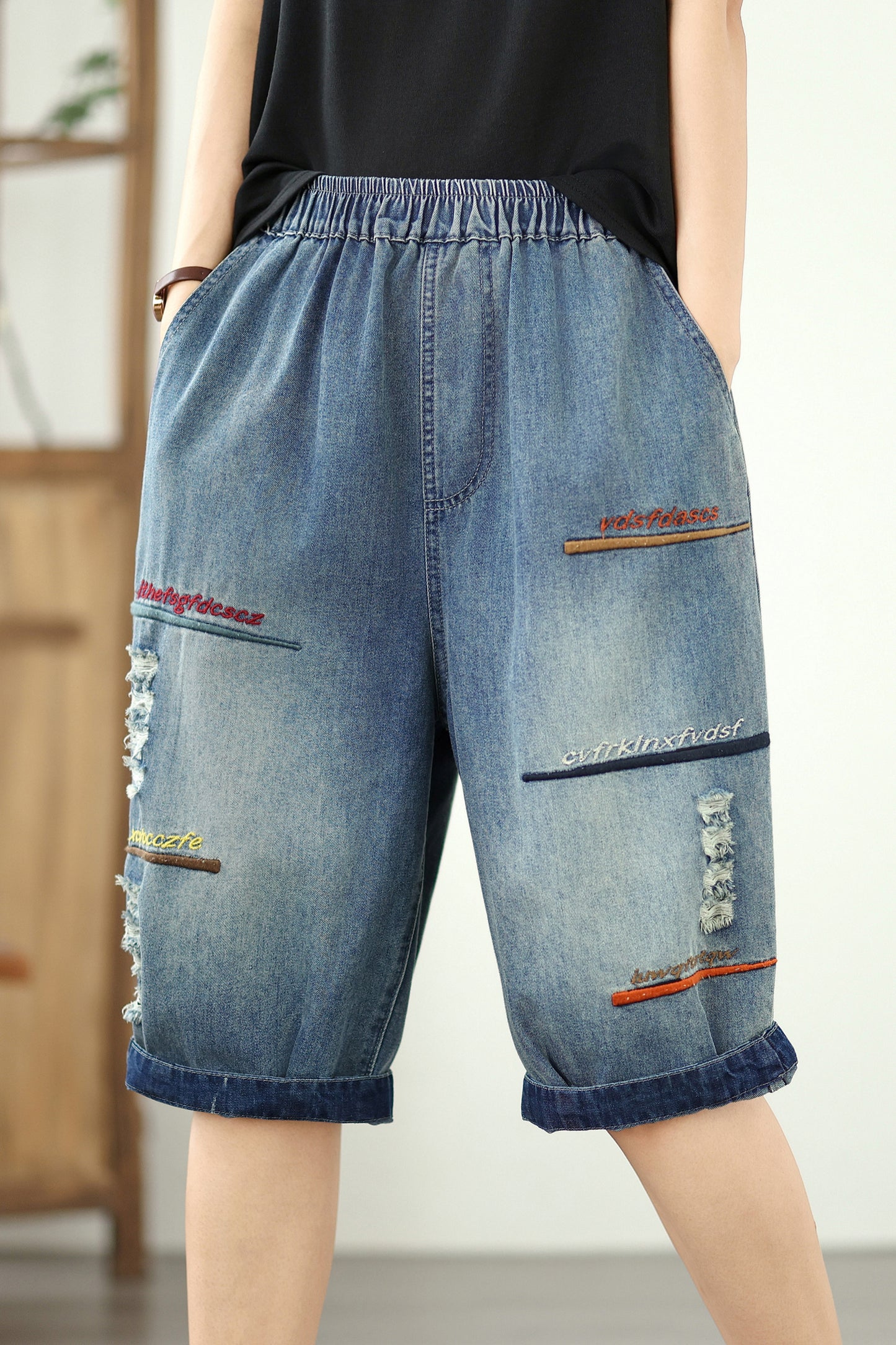 Women Jeans Denim Harem Pants Elastic Waist