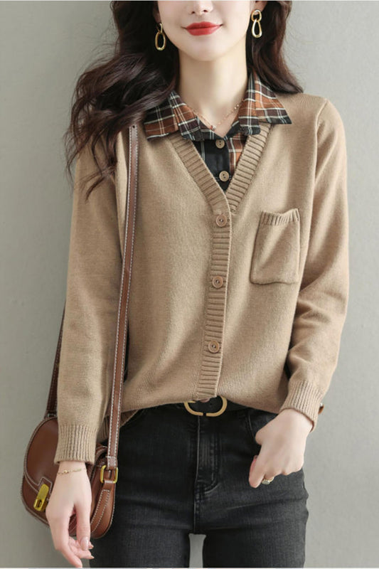 Casual Collared Knit 2 in 1 Pullover Tops - LAI MENG FIVE CATS