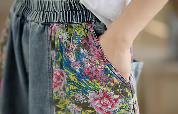 26-Women's Jeans Elastic Waist Wide Leg Denim