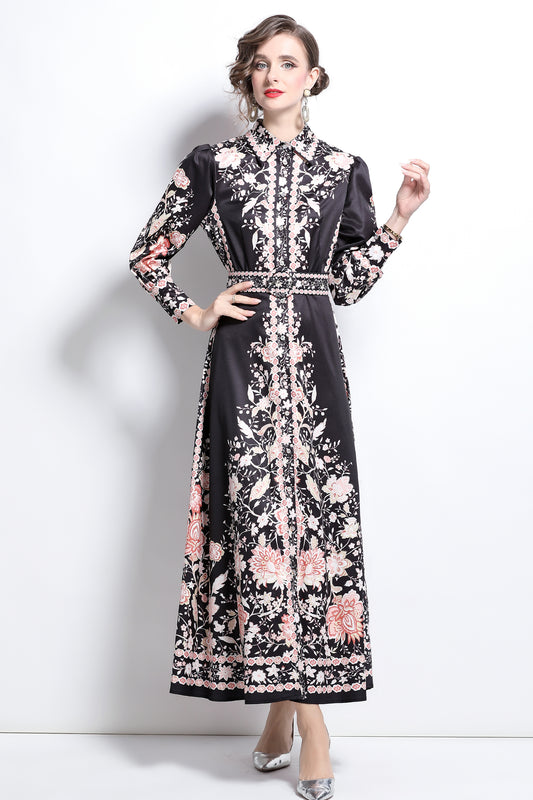 Women's Floral Print Button Split Maxi Dress