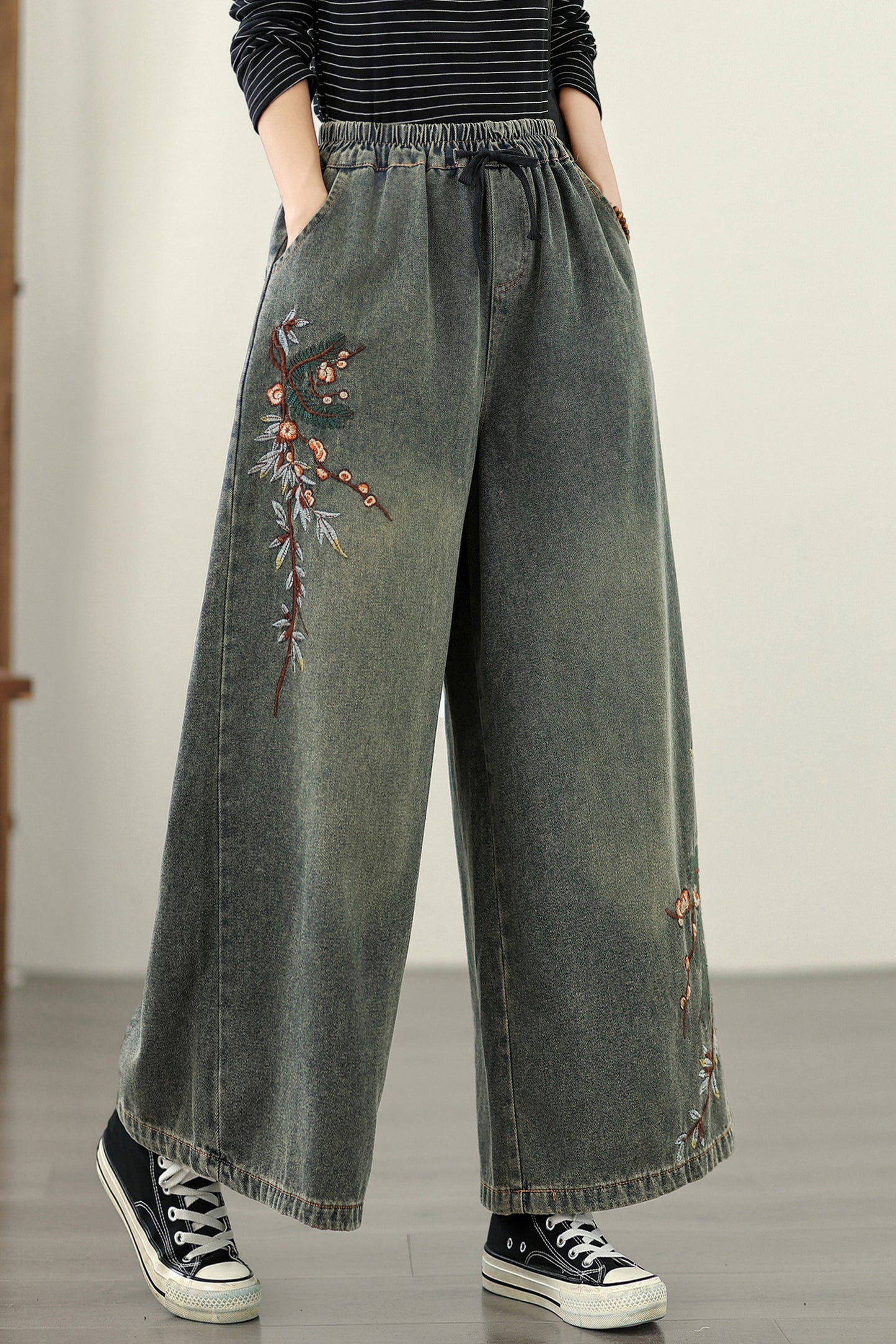 Women's Baggy Jeans Drawstring Wide Leg Denim