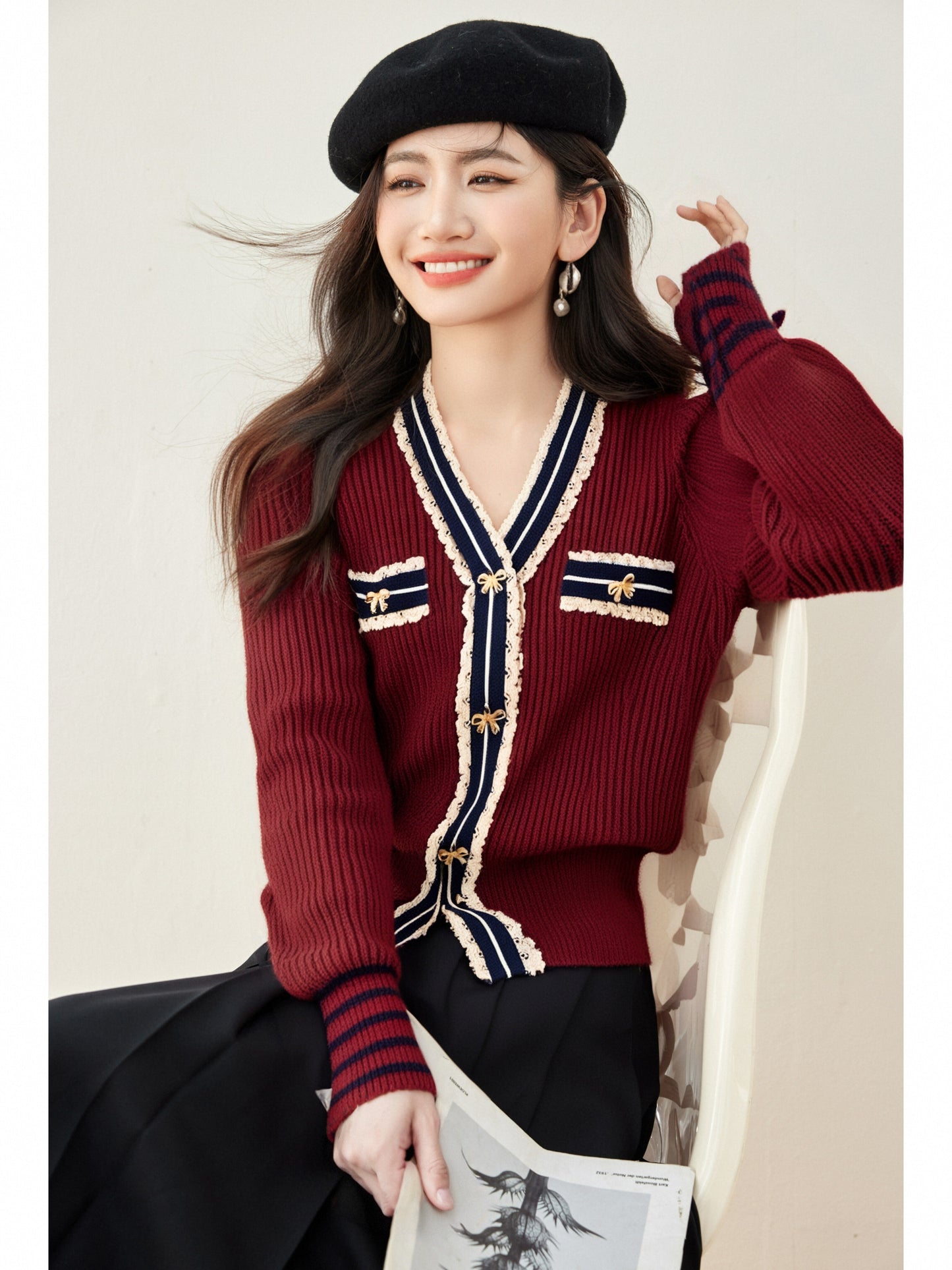 Women's Sweater V-Neck Ribbed Knit Preppy Knitwear