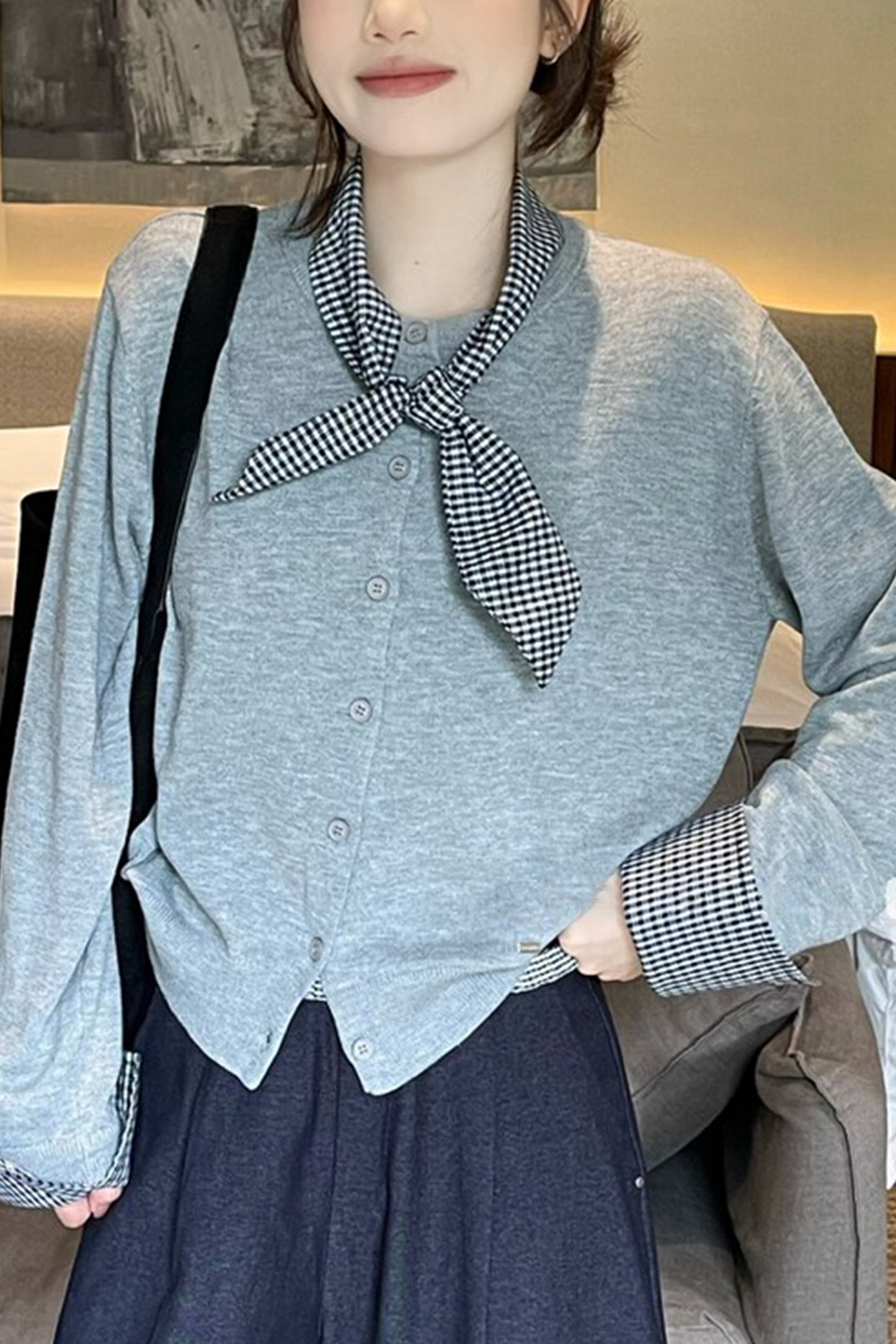 Women's Lightweight Plaid Sweater Cardigan Tops