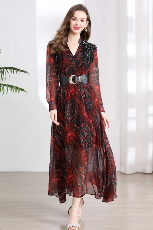 Women's V-neck Beading Irregular Hem Maxi Dress