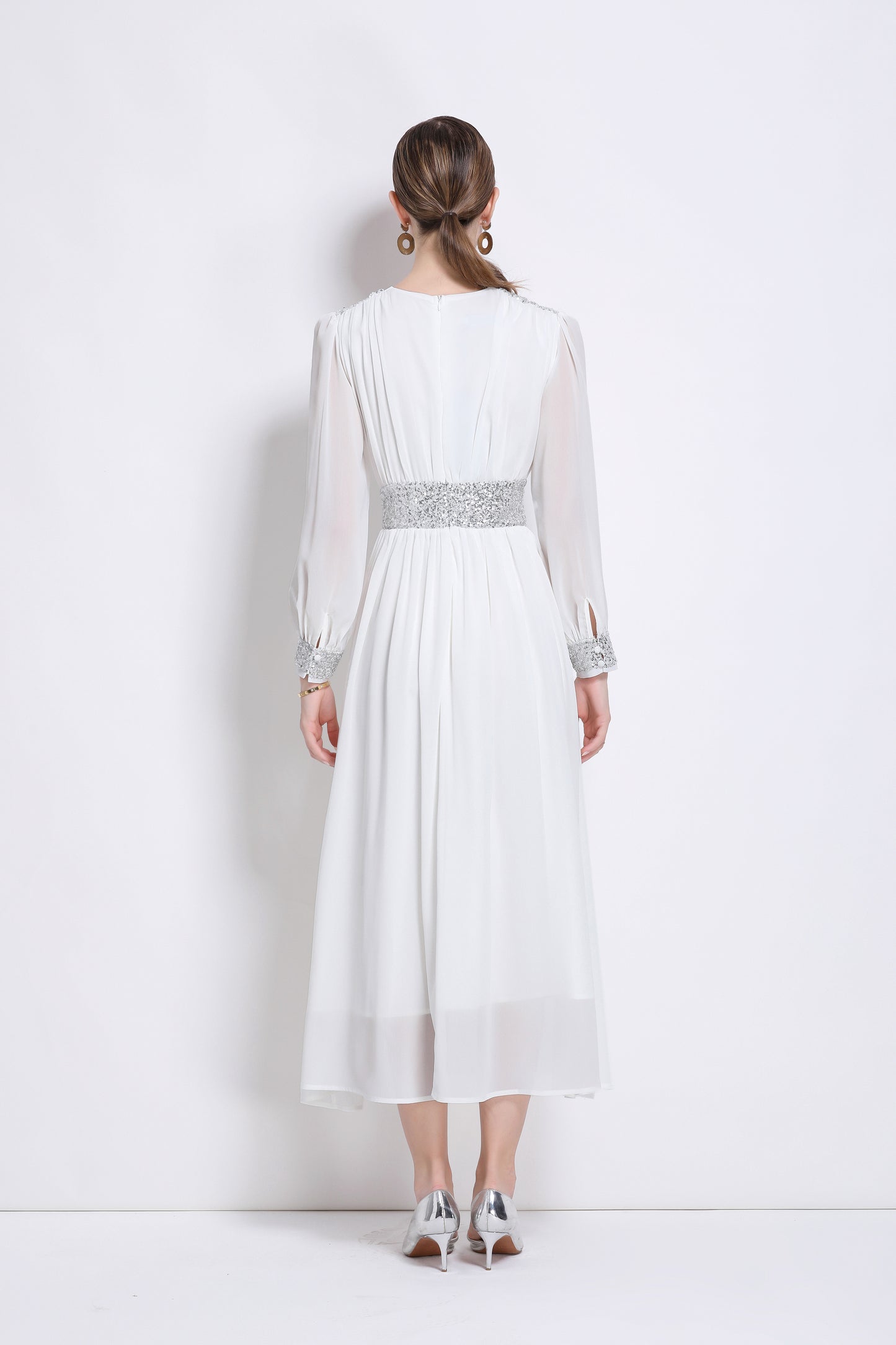 Women's Sequin V-Neck Chiffon Mixi Dresses