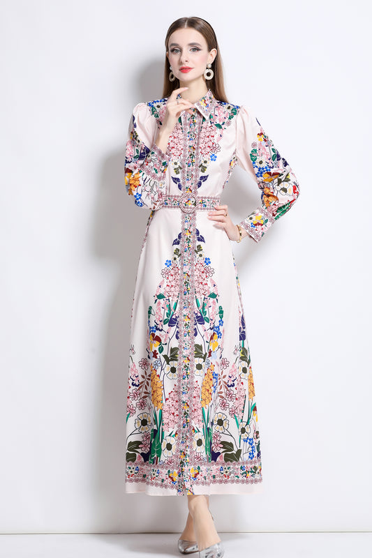 Women's Floral Print Button Split Maxi Dress