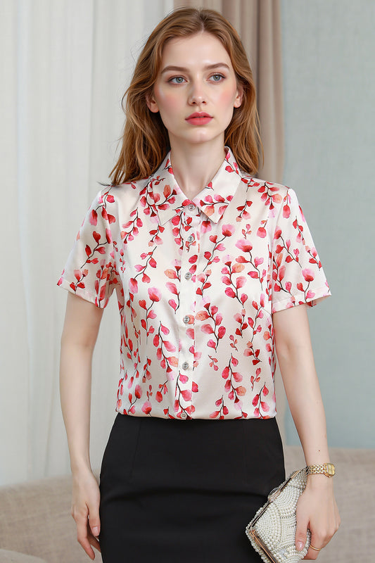 Women's Stain Floral Print Blouse Short Sleeve Tops