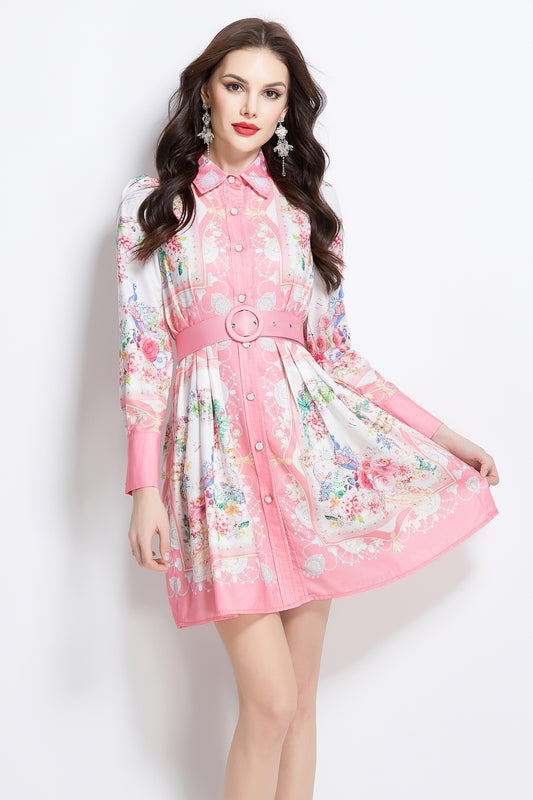 Women's Floral Print Lantern Sleeve Mini Dress