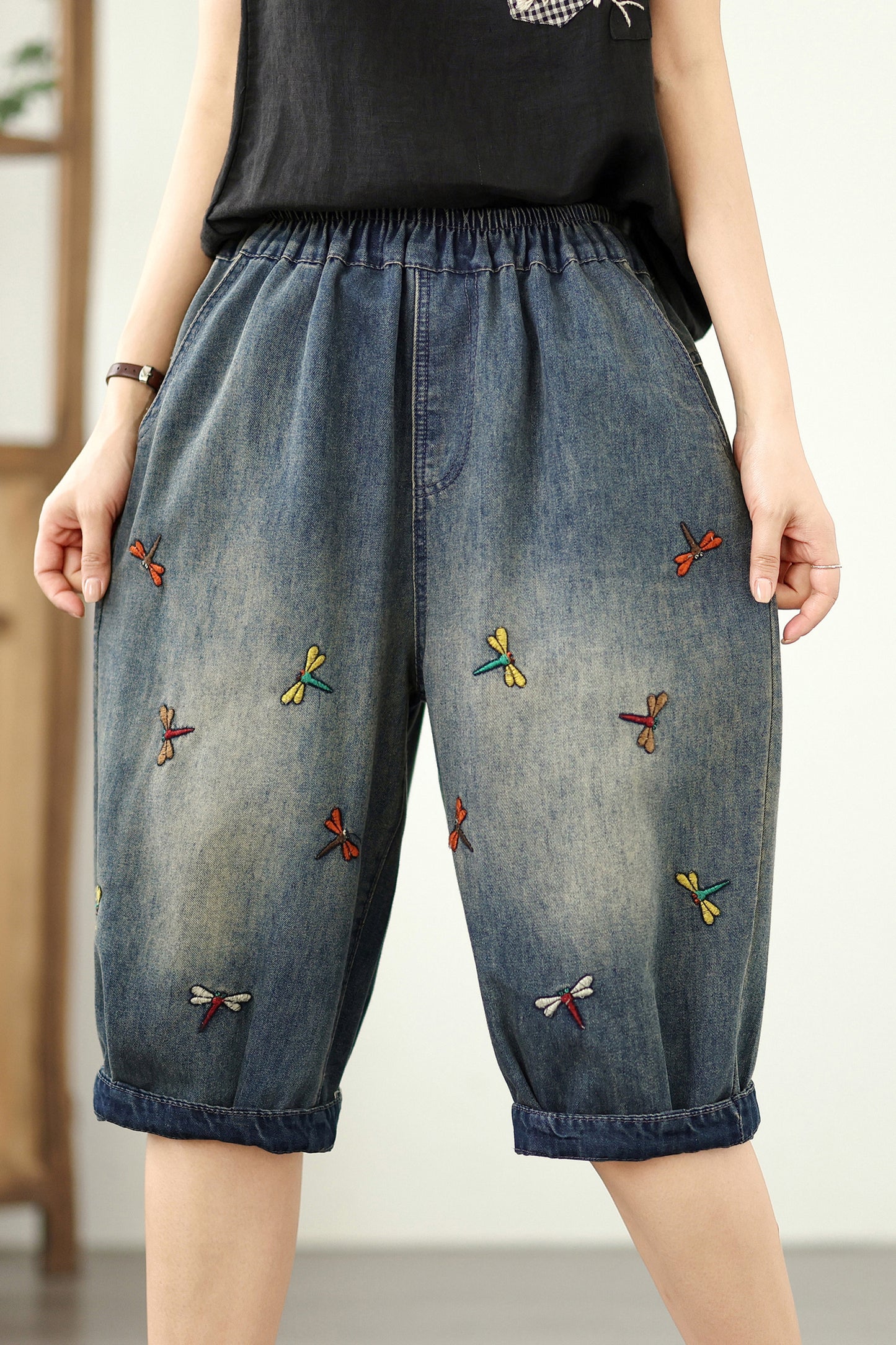 Women Jeans Denim Harem Pants Elastic Waist