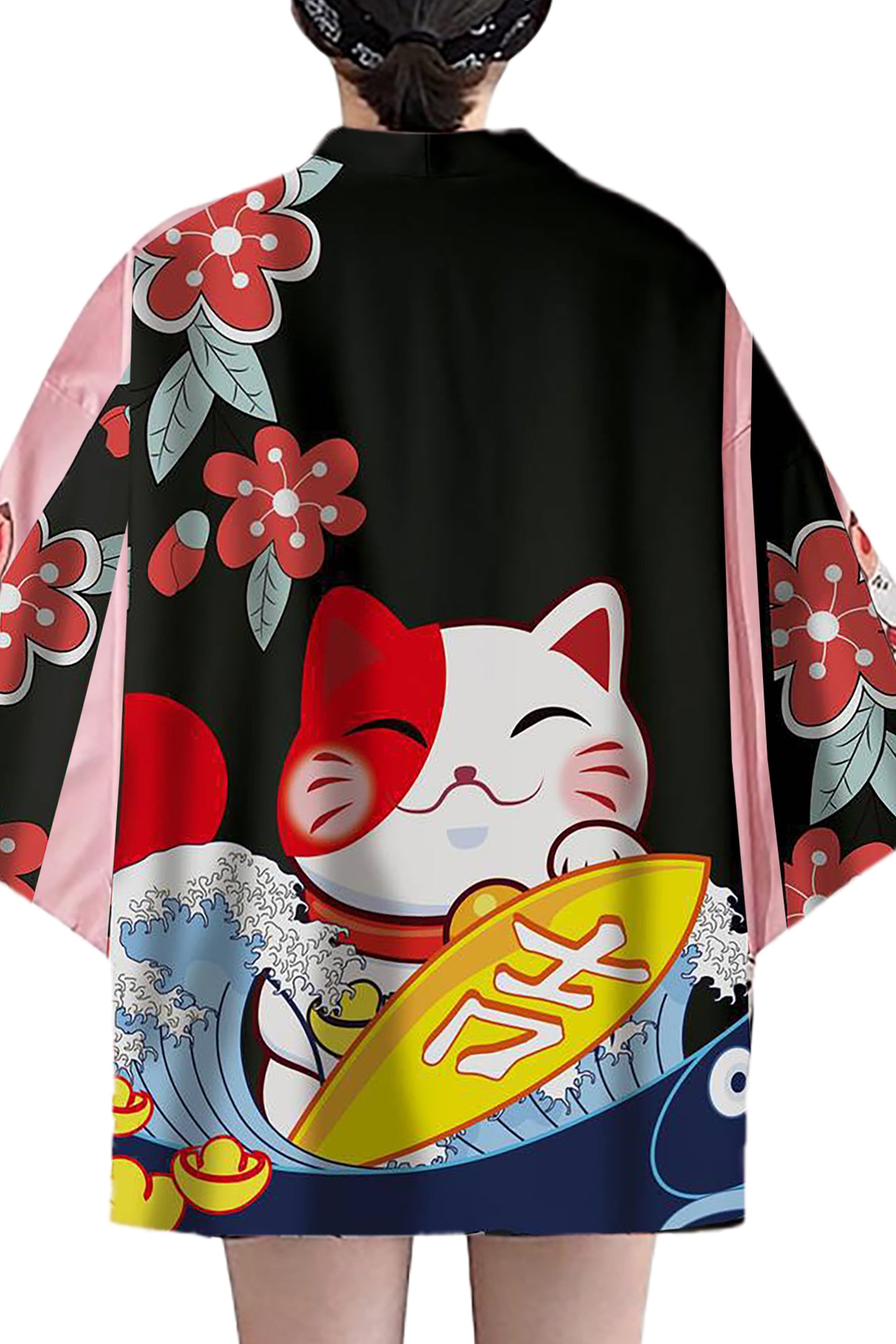 Women's Lucky Cat Cardigan Kimono Blouse Tops