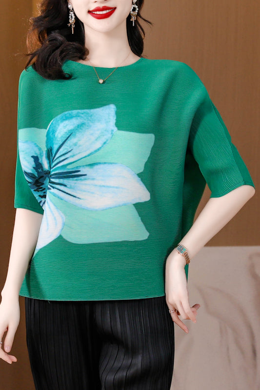 Pleats Batwing sleeve Elastic Tunic Pullover Top - LAI MENG FIVE CATS
