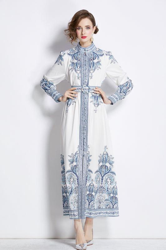 Women's Floral Print Button Up Split Maxi Dress