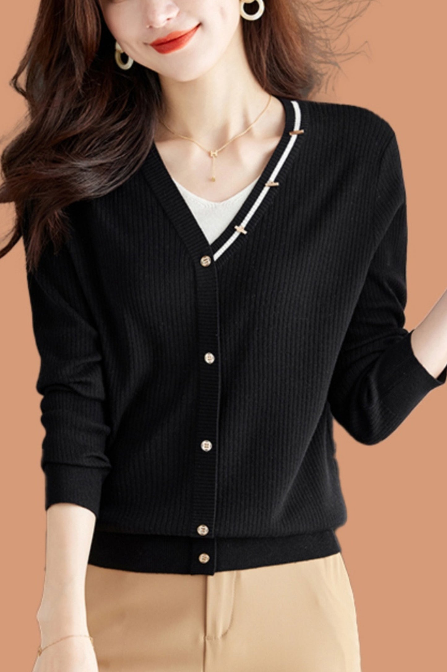 Women's Lightweight Cardigan V Neck Knit Sweater Tops