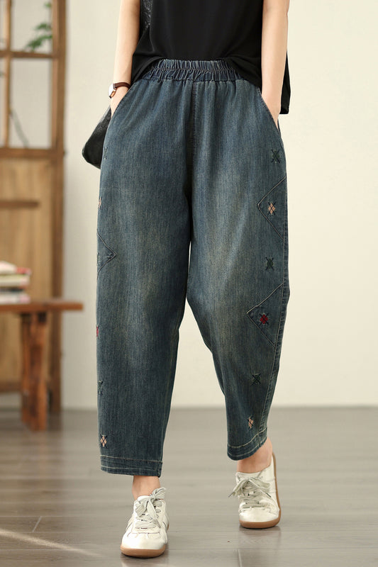 Women's Jeans Denim Pants Elastic Waist