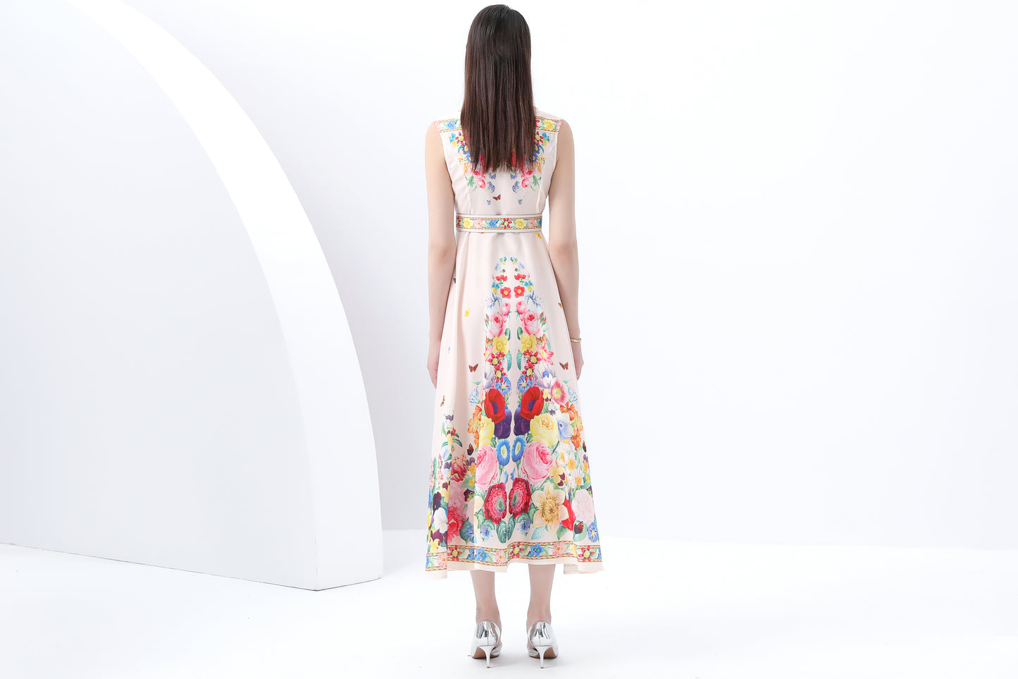 Women's Floral Print Sleeveless V Neck Maxi Dress