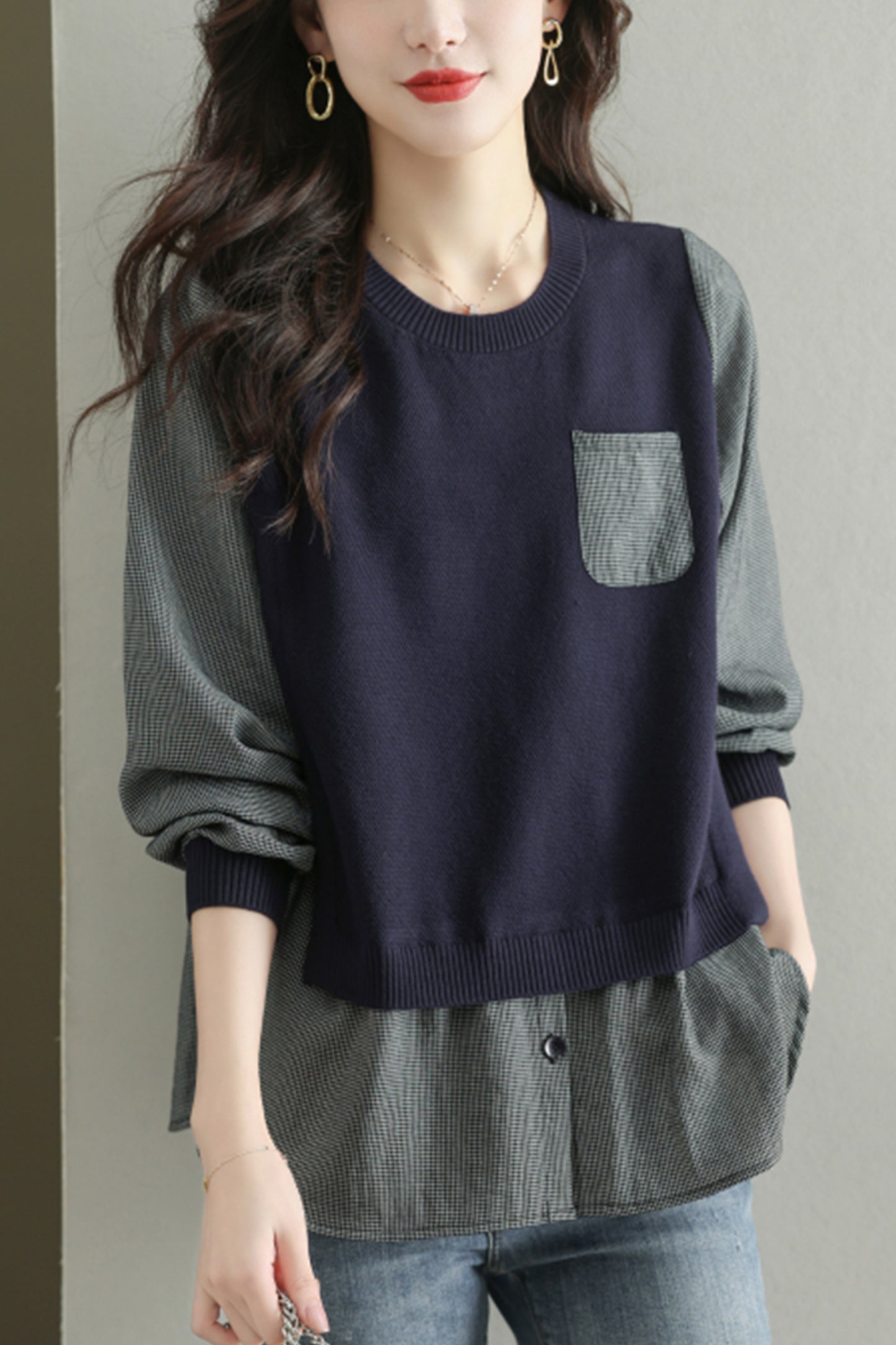 Women's Knit Stripe Long Sleeve Pullover Top