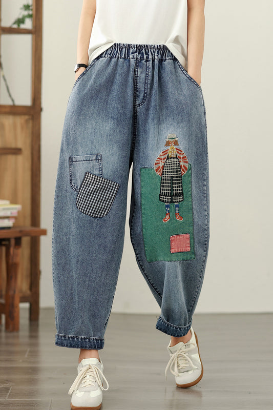 Women Jeans Denim Harem Pants Elastic Waist