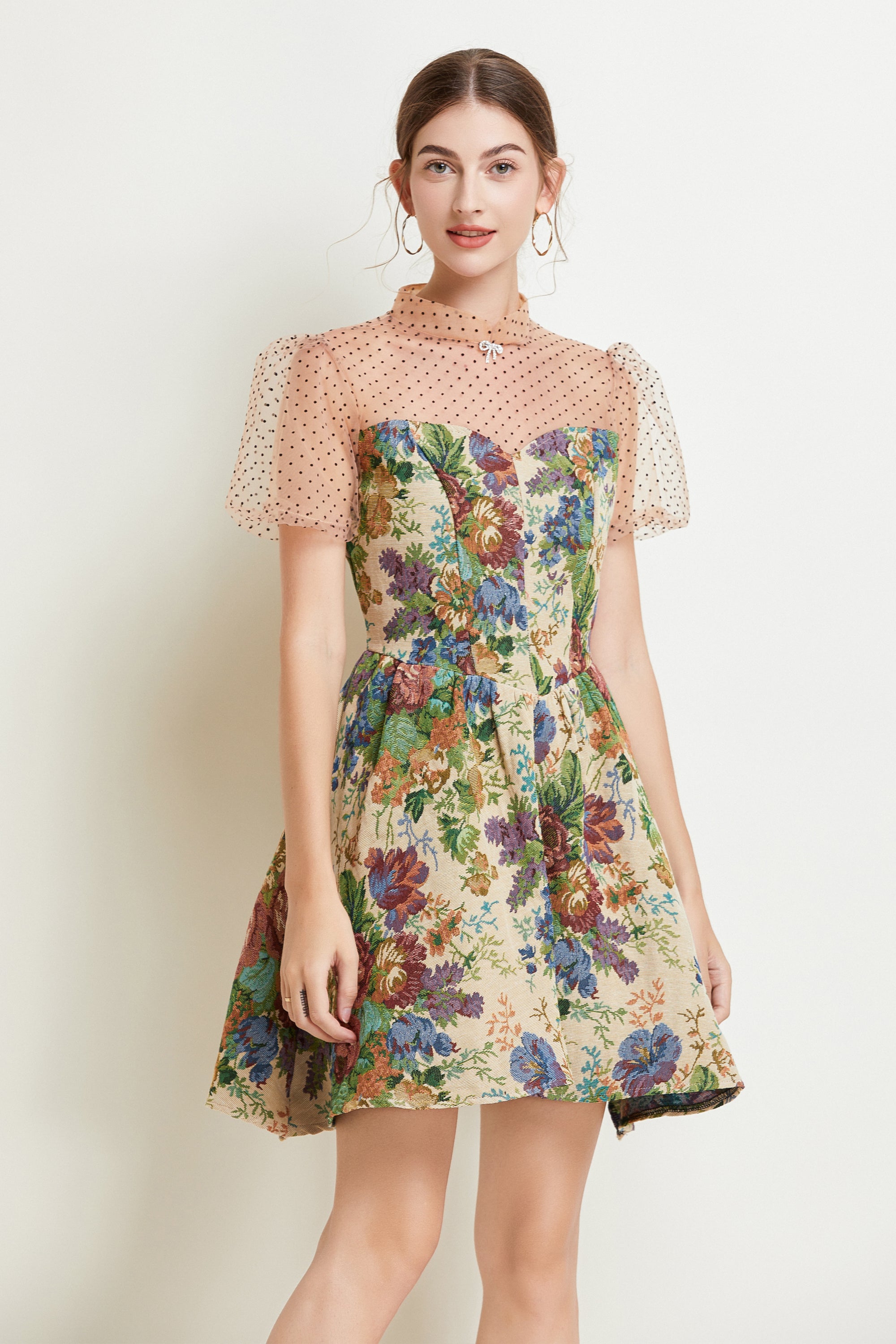 Women's Floral Printed Jacquard Mesh Mini Dress – LAI MENG