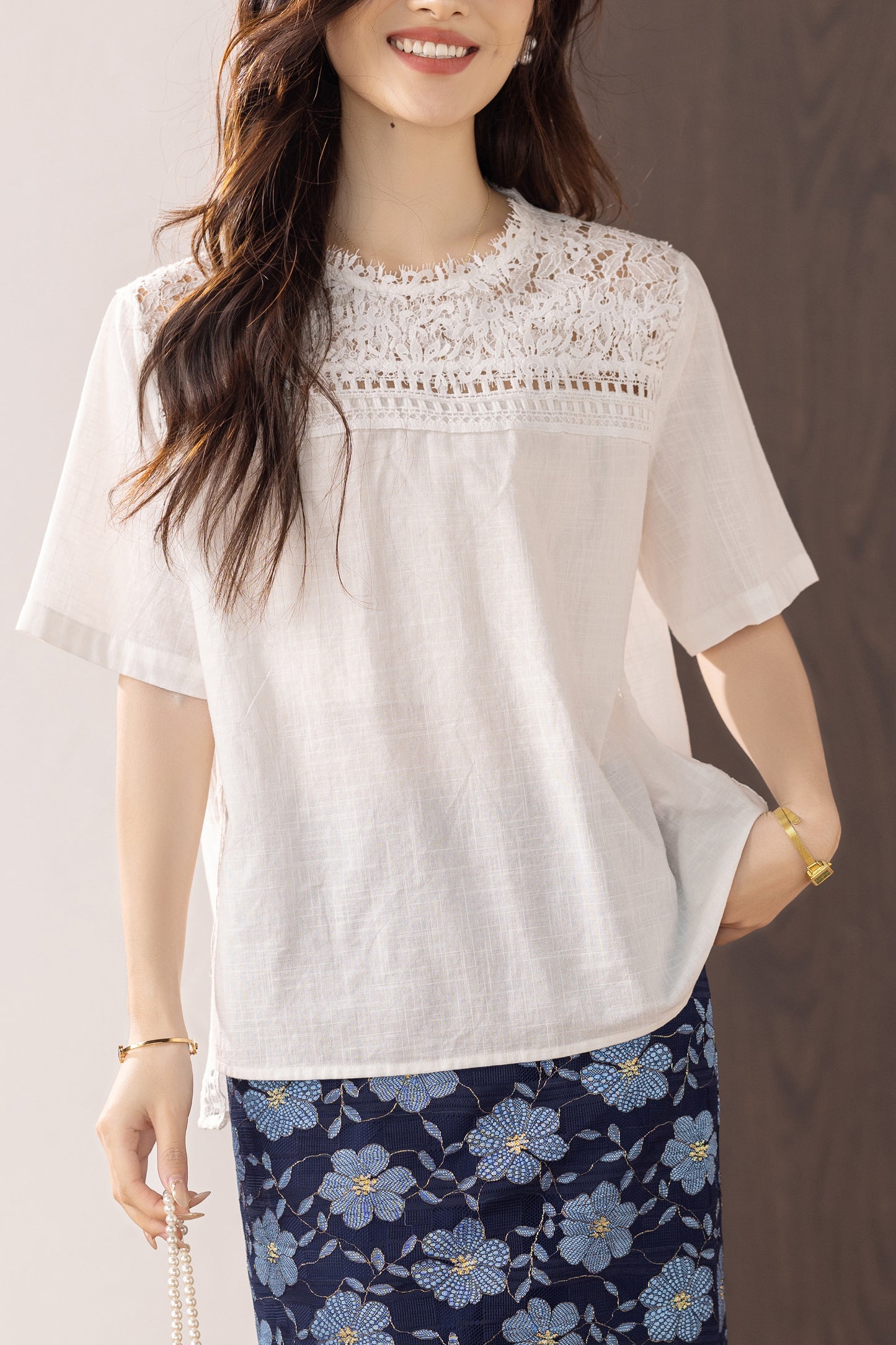 Women's Hollow Lace Short Sleeve Blouse Tops