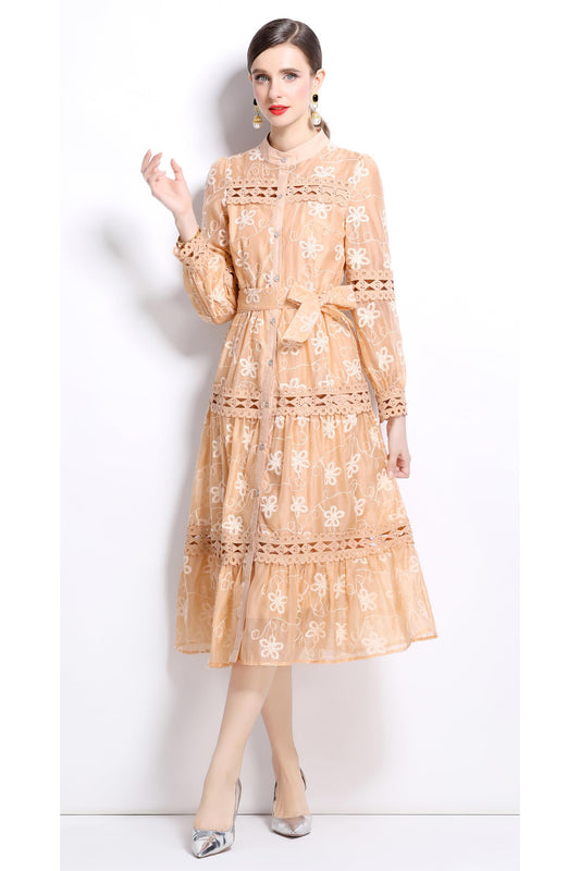 BK-Womens Lace Tulle Hollow Elegant Midi Dress - LAI MENG FIVE CATS