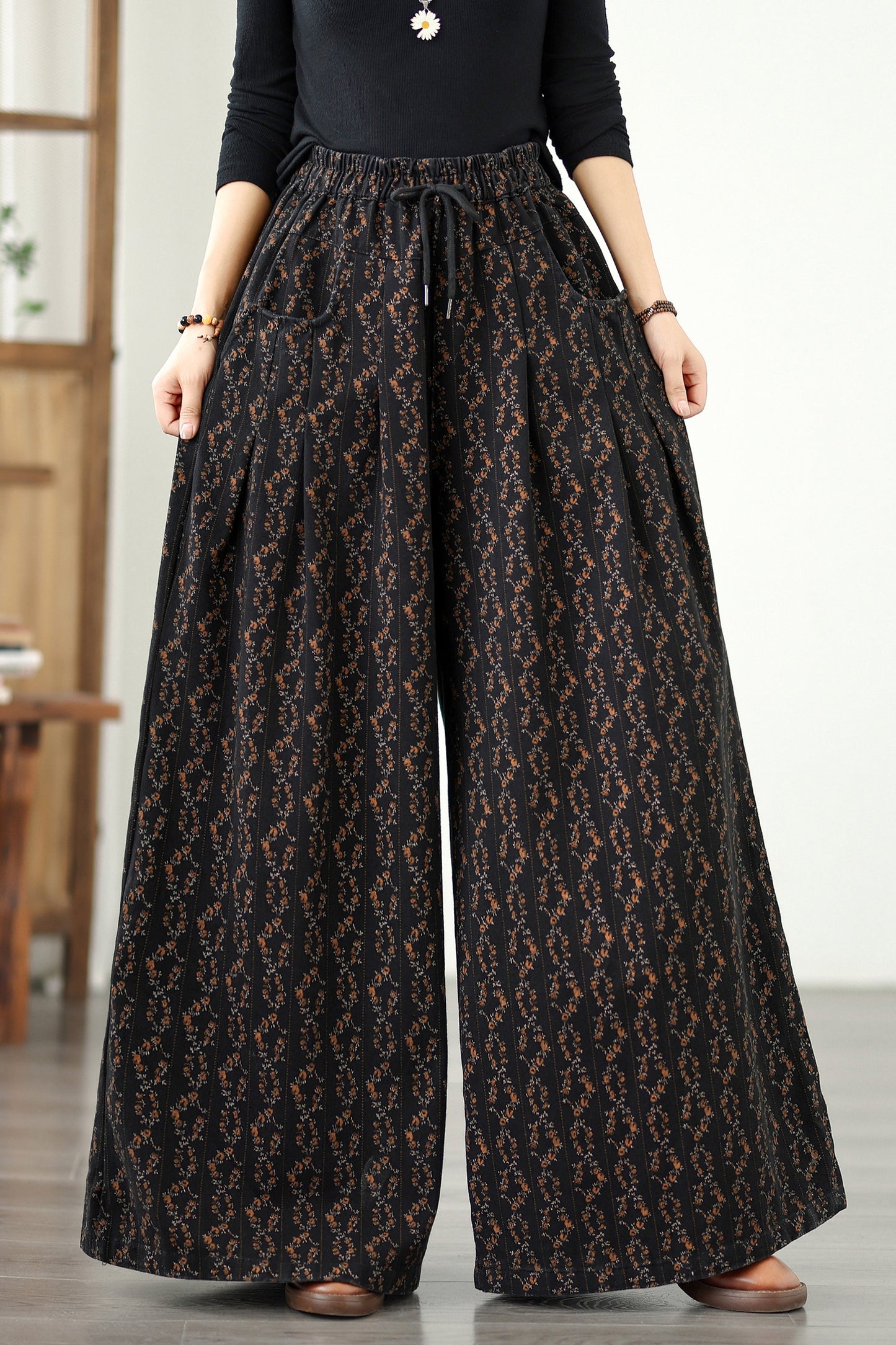 Women's Baggy Jeans Drawstring Elastic Waist Wide Leg