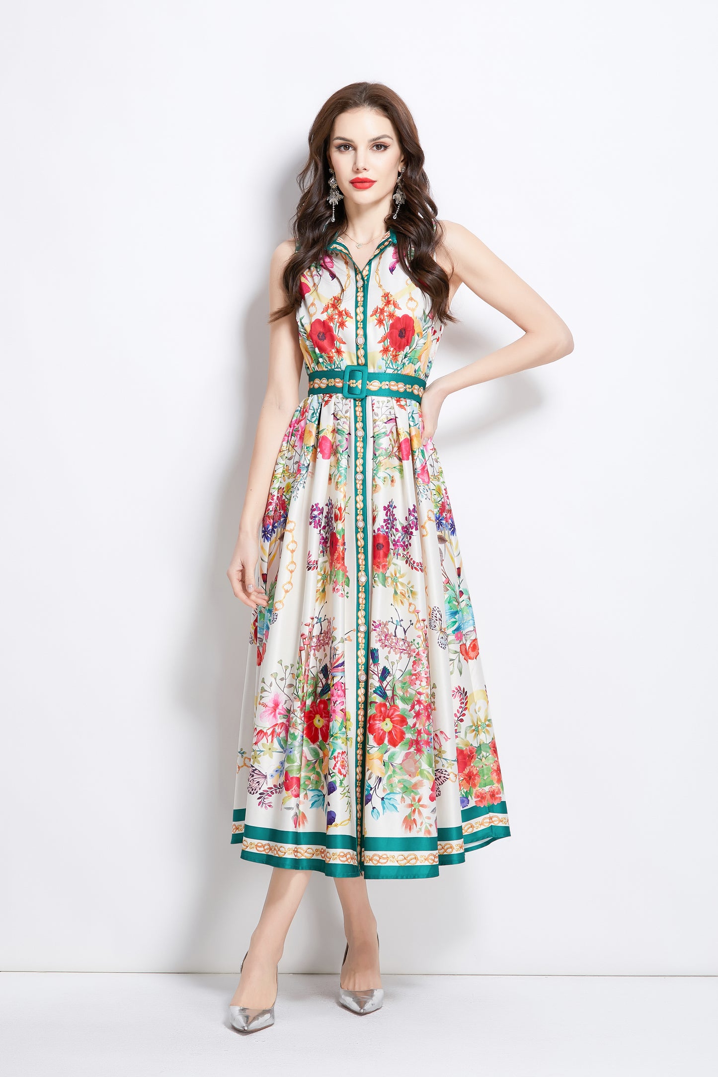 Women's Floral Print Sleeveless Flowy Maxi Dress