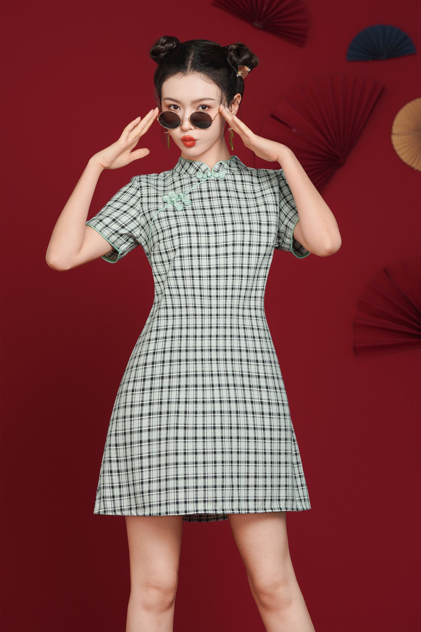 Women's Chinese Cheongsam Print Side Slit Mini Dress