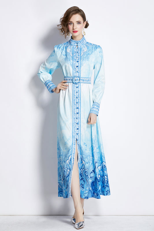 Women's Floral Print Button Up Split Maxi Dress