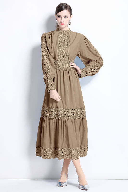 Women's Palace Long Puff Sleeve Lace Maxi Dress