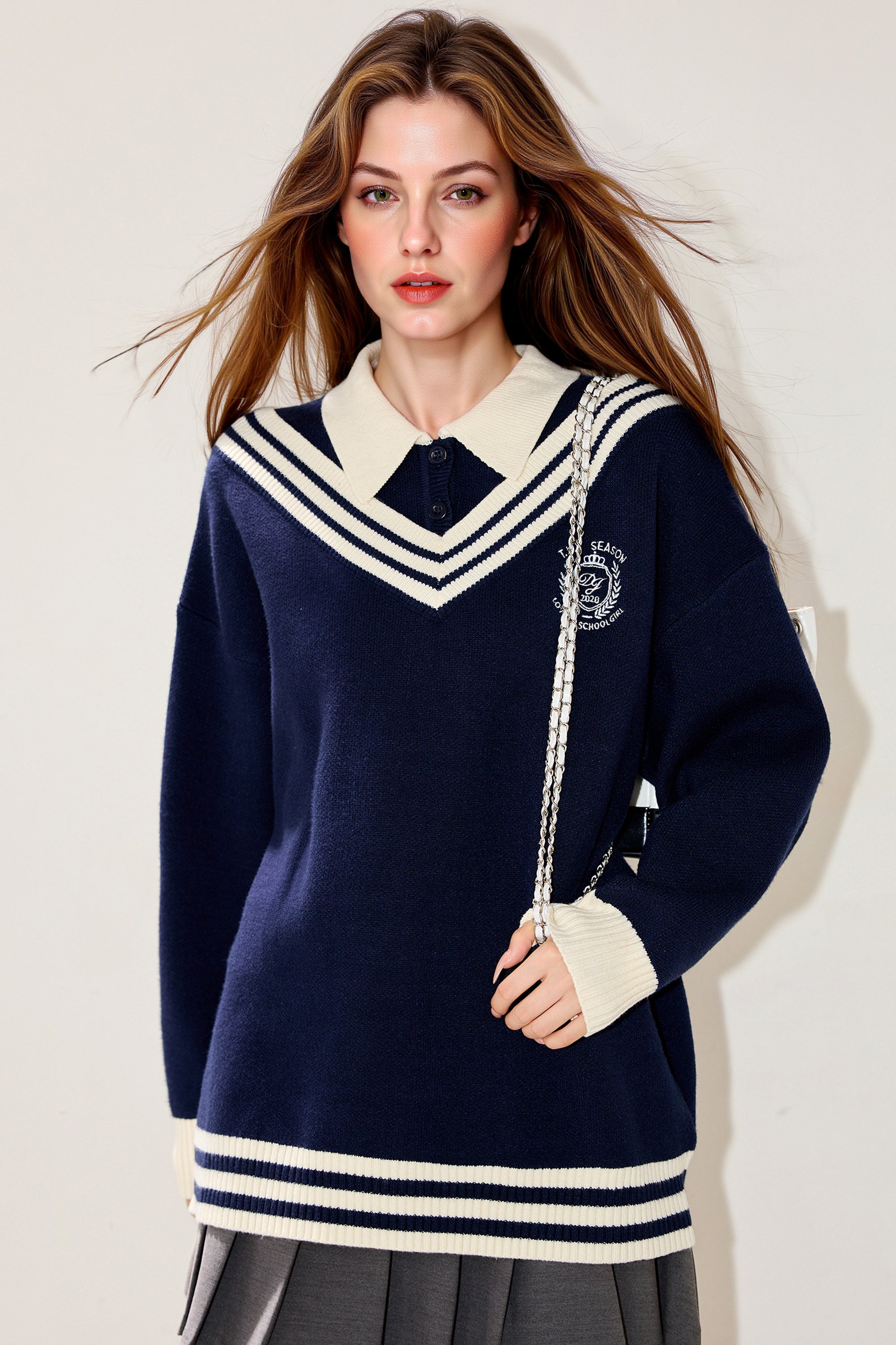 Women's Preppy Sweater Knit Korean Style Pullover Top – LAI MENG