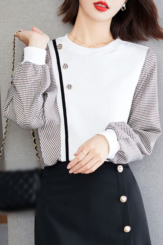 Knit Patchwork Pullover Layered Blouse - LAI MENG FIVE CATS