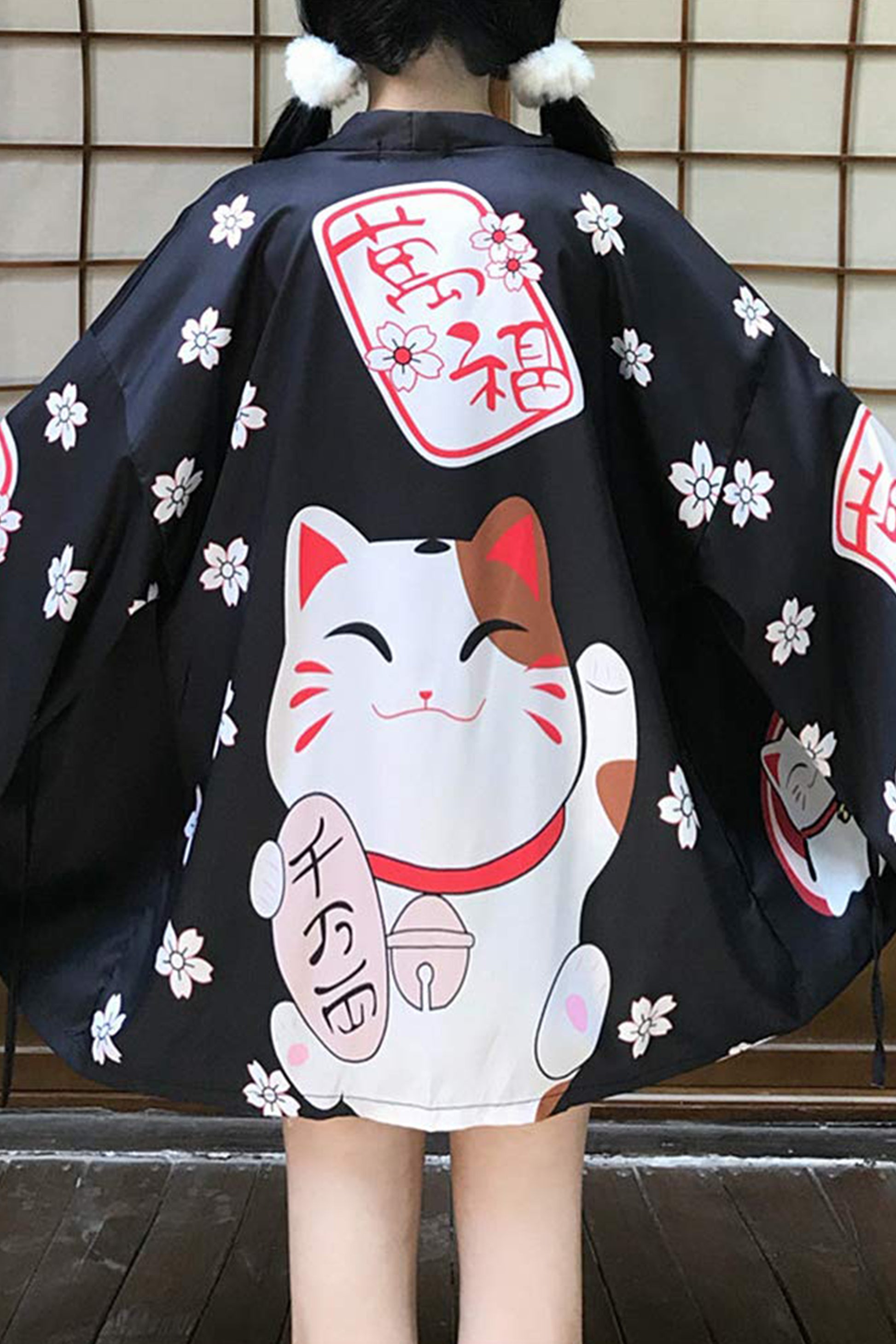 K10-Women's Lucky Cat Cardigan Kimono Cute Tops - LAI MENG FIVE CATS