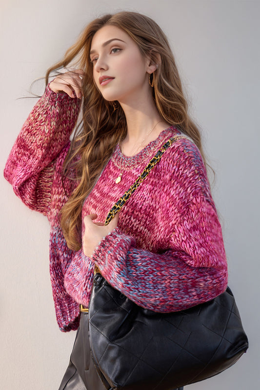 SD-Puff sleeve Colorful Pullover Sweater - LAI MENG FIVE CATS