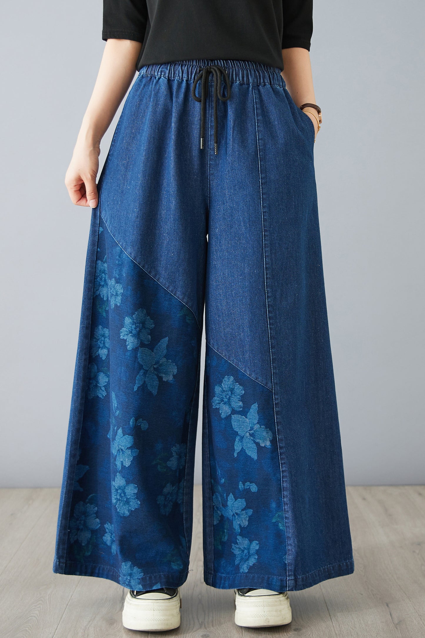 Women's Jeans Elastic Waist Wide Leg Denim Pants